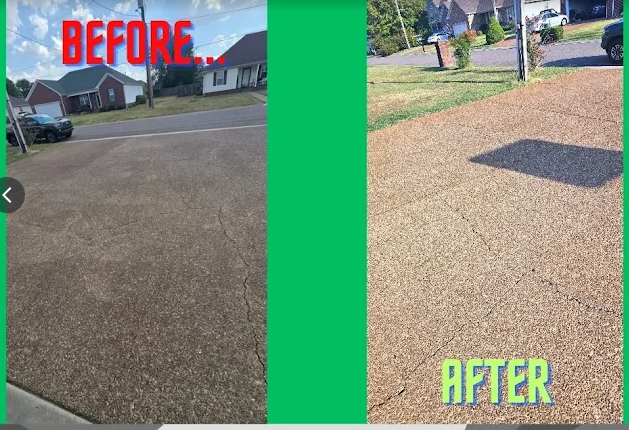 Before and after driveway pressure washing