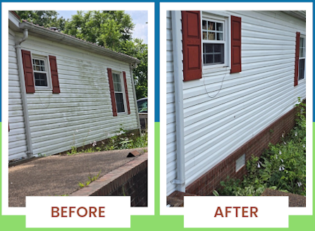 Before and after soft washing vinyl siding
